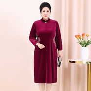 啄木鳥(niǎo)（TUCANO）金絲絨連衣裙秋冬胖媽M媽加肥加大刺繡長(cháng)裙中國民族風(fēng)大|碼旗袍女 紅色 L 建議110-130斤