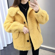 俞兆林（YUZHAOLIN）加厚保暖羊羔毛絨外套女2025秋冬新款韓版純色寬松雙面毛絨短外套 黃色 【保暖】 加厚 S 【80--99斤】