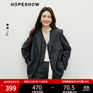 紅袖通勤休閑小西裝春季2025新款女裝立體裁剪正肩翻領(lǐng)寬松氣質(zhì)短外套 黑灰090 XL