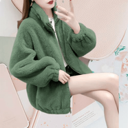 AEMAPE2025秋冬季加絨加厚雙面絨外套女立領(lǐng)保暖女開衫拉鏈抓絨衣女 翠綠色[雙面長毛絨] L 105120斤