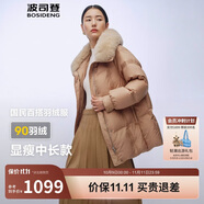 波司登冬季羽絨服女款短款翻領大毛領新國標90絨商場同款外套