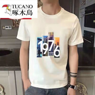 啄木鳥（TUCANO）夏季棉短袖男圓領(lǐng)重磅加厚T恤印花半袖純色潮牌男女T恤上衣 白色1976 S 80-95斤精梳純棉