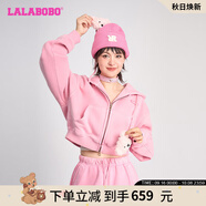 LALABOBO小熊玩偶開衫短款衛(wèi)衣女裝春秋新款寬松休閑連帽外套潮RBDD-TS33 粉色 S