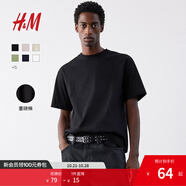 H&M男裝女裝T恤情侶裝重磅純棉寬松透氣圓領(lǐng)紅色短袖打底衫0608945 黑色 L 175/108 oversize寬松版型