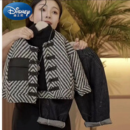 迪士尼（Disney）男女童秋冬季套裝2025新款寬松夾克寶寶加棉外套兒童牛仔褲兩套 拼皮上衣+牛仔褲 80