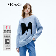 MO&Co.原創(chuàng)LOGO羊毛混紡毛衣慵懶中長款上衣寬松毛衣外套摩安珂 天藍色-第2批 XS 155