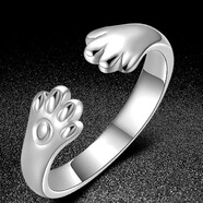 KZD老鳳凰999足銀韓版貓耳朵手飾貓爪子指環(huán)龍貓戒指 白金色 開(kāi)口可調節