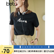 betu百圖女裝春裝新款寬松韓版卡通印花短袖T恤ins潮JD2102T08 黑色 XS