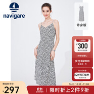 Navigare意大利小帆船無袖連衣裙女士夏季修身時尚碎花裙薄款吊帶裙 科技白/黑 XL 碼