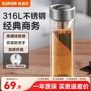 蘇泊爾（SUPOR）玻璃杯大容量商務(wù)辦公杯泡茶杯雙層加厚玻璃水杯車(chē)載杯子 晶石灰 380ml