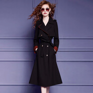 菲夢(mèng)伊卡其色西裝領(lǐng)風(fēng)衣外套女秋季英倫風(fēng)感雙排扣中長(cháng)款大衣 黑色 XL 120-130