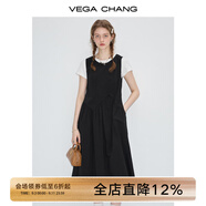 VEGA CHANG粉色連衣裙女2025年夏季新款海邊度假顯瘦氣質(zhì)減齡拼接背心長裙子 薄暮黑 S