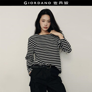 佐丹奴【韓國明星同款】?；晟琅兠迣捤蓷l紋長袖t恤女05325555