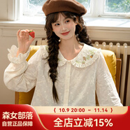 森女部落學院風A字高腰牛仔半身裙女百搭純色寬松長裙2025新款秋 襯衫 單件 L