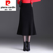 皮爾卡丹（pierre cardin）加厚雪尼爾魚尾裙半身裙女春秋2025高腰顯瘦中長款一步包臀裙針織 黑色 M 腰圍2尺/適合90-100斤