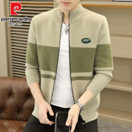 皮爾卡丹（pierre cardin）秋冬新款毛衣男青年開(kāi)衫外套仿貂絨加厚開(kāi)衫男圓領(lǐng)拉鏈外穿針織衫 OK526卡其色 L 建議105-120斤