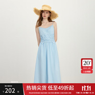范思藍恩【徐若晗同款】腰精裙設(shè)計感吊帶連衣裙女拼接蕾絲裙子女 晴空藍 L