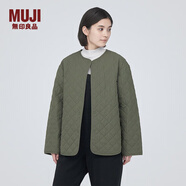 無(wú)印良品 MUJI 女式 可水洗 絎縫夾克 外套 菱格  簡(jiǎn)約風(fēng) BD0Y8A3A 煙熏綠色 S（155/80A）