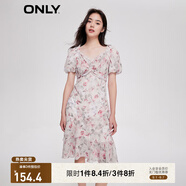 ONLY時尚甜美泡泡袖V領中裙碎花連衣裙女|123207140 彩花1 XS (155) 76A