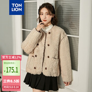唐獅（TonLion）2023仿羊羔毛外套女短款圓領小香風上衣 奶茶色 XL 