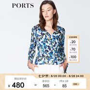 PORTS寶姿 新品 襯衫女襯衣顯瘦職業(yè)裝印花襯衣女LN8B034HPT020 天蝕藍(lán)印花 XS (2)
