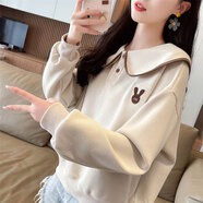 以純（YISHion）早秋薄款娃娃領(lǐng)衛(wèi)衣女春秋季2025新款寬松大碼小個(gè)子短款上衣外套 杏色【加絨】 加厚 M 適合80-110斤