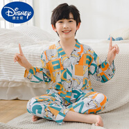 迪士尼兒童睡衣男孩夏季薄款男童棉綢開(kāi)衫夏天寶寶中大童綿綢長(cháng)袖空調服 新品開(kāi)衫-凱特 185 XXL 建議身高(165-175)