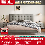林氏家居懸浮床1.5×2米頭層牛皮雙人床極簡風皮藝床主臥大床軟包床PC067 【高腳床】全真皮|天際灰+護脊墊 1.5x2米