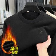 金盾（KIN DON）2025秋冬新款男士加絨加厚長(cháng)袖T恤新款鋼印潮流款男裝圓領(lǐng)打底衫 黑色 M
