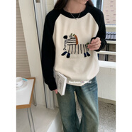 金嬌莉秋冬初中女生毛衣可愛(ài)卡通女內搭高學(xué)生大童打底衫小個(gè)子保暖上衣 米黑色 S 80至95斤