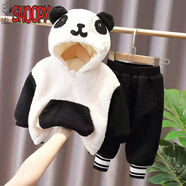 史努比（SNOOPY）女寶寶小童秋冬新款套裝0—5歲男女童可愛衛(wèi)衣加絨加厚兩件套洋氣 白色 熊貓白【兩件套】 加厚 73 5-10個(gè)月（14-17斤）