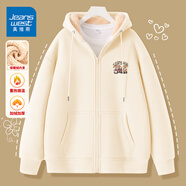 真維斯（JEANSWEST）羊羔絨外套女裝秋冬季新款加絨加厚開(kāi)衫衛衣女冬天女生保暖棉衣服 米色 復古故事書(shū)_K L