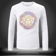 VERSACE JEANS COURTURE范思新款哲秋裝精神小伙高檔美杜莎長袖t恤男顯瘦潮牌修身打底大 長袖185白色 S 【90-100斤】