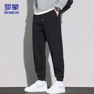 羅蒙（ROMON）褲子男士休閑褲秋冬季小腳束腳運(yùn)動褲男褲潮牌衛(wèi)褲男 黑色 4XL