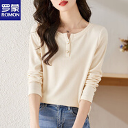 羅蒙純色長(zhǎng)袖t恤女2025女裝秋季新款女士打底衫減齡漂亮洋氣上衣內(nèi)搭 E8-杏色 M 適合70-90斤
