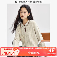 佐丹奴肌理感針織衫女復(fù)古絞花撞色邊翻領(lǐng)半開(kāi)襟針織毛衣05354705