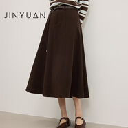 金苑（JINYUAN）復古高級感美拉德毛呢半身裙女秋冬高腰傘裙長(cháng)款裙子B255107 咖啡 S