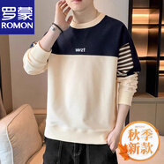 羅蒙長袖t恤男士2025春秋新款拼接圓領(lǐng)高端休閑衛(wèi)衣打底衫加絨上衣服 SD-3019米黃 M