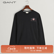 GANT【100%棉】甘特春季休閑刺繡柔軟內搭經(jīng)典純色圓領(lǐng)長(cháng)袖男T恤 5黑色 M