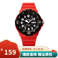 卡西歐（CASIO）男女表學生手表運動手表 夜光防水石英表帶星期日歷腕表 紅表黑圈MRW-200HC-4B
