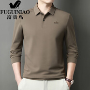 富貴鳥(niǎo)（FUGUINIAO）長(zhǎng)袖t恤男士春秋翻領(lǐng)打底衫寬松商務(wù)休閑無(wú)痕高端polo衫 卡其色 M