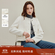 茵曼法式閃絲編織流蘇外套2025秋女裝新款短款粗花呢上衣 珍珠白 XL