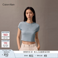 Calvin KleinJeans25夏季女士簡約刺繡時尚ck辣妹正肩羅紋短袖T恤47AB212 24Q-粉末藍 XXS