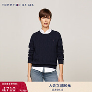 TOMMY HILFIGER【明星同款系列】秋冬女裝絞花肌理休閑通勤內搭羊毛衫毛衣 藏青色DW5 M （推薦：110-120斤）