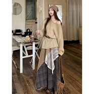 多想余針織衫毛衣套裝女兩件套連衣裙民族風(fēng)裙子半身裙川西云南旅游穿搭 美拉德民族風(fēng)三件套【毛衣+半裙+腰帶】 S 建議110斤內