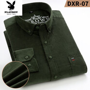 花花公子（PLAYBOY）新款純棉燈芯絨長(cháng)袖襯衫男中青年商務(wù)休閑全棉時(shí)尚加大碼襯衣 橄欖綠 DXR-07 38 【95-115斤】