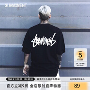 SuaMoment【嚴浩翔同款】SuaMoment抓痕基礎字母情侶T恤國潮流純棉短袖半袖 黑色 S