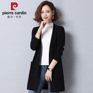 皮爾卡丹（pierre cardin）新款秋冬款毛衣外套開(kāi)衫女中長(cháng)款寬松韓版披肩加大碼針織衫 黑色 S 【80-95斤】