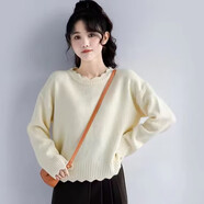 皮爾卡丹（pierre cardin）2025秋冬新品波浪邊小眾設計毛衣女韓系寬松花邊領(lǐng)針織打底衫上衣 白色 M