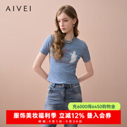 AIVEI欣賀艾薇2025秋季新小眾ins時髦字母幽靈短袖針織衫XRV4S12B 藍(lán)色 M